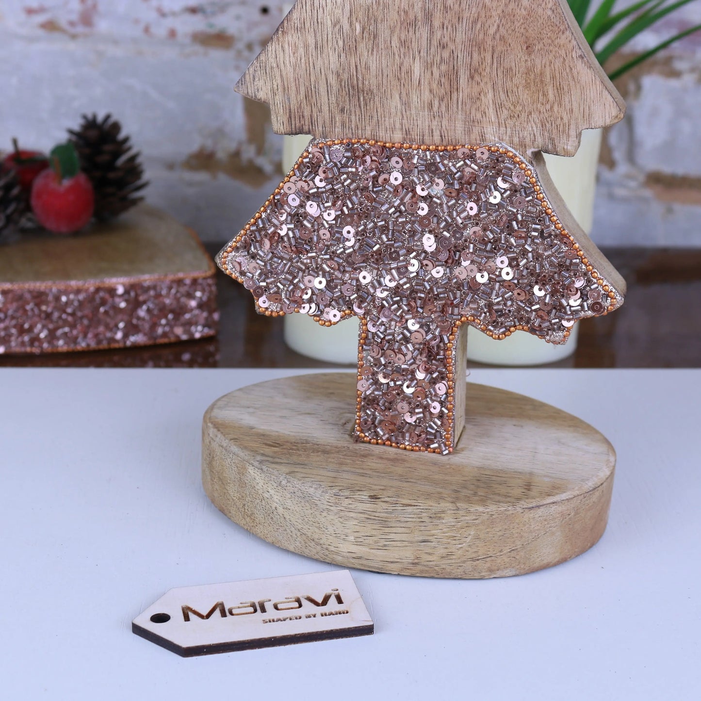 Lovell Christmas Tree Shape Table Decoration Copper Jewel Design 38cm Maravi