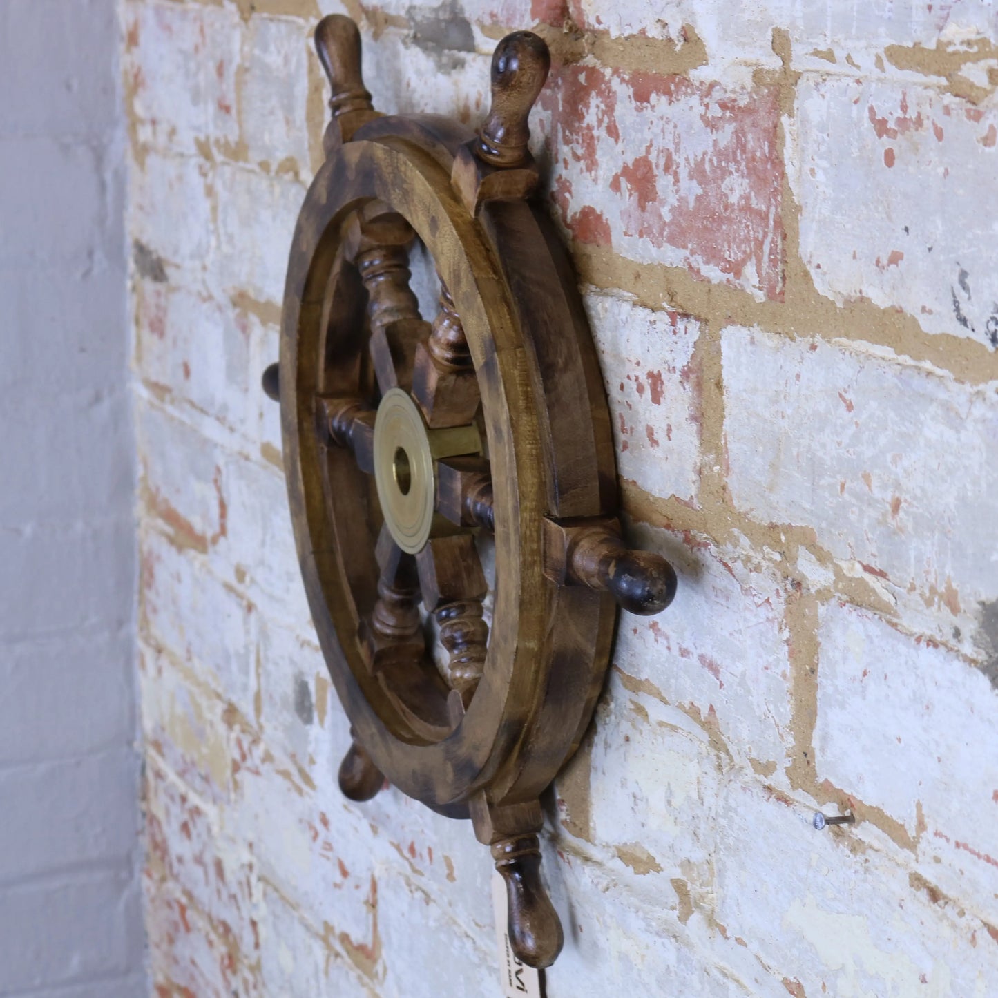 Naav Ships Wheel Natural Wood Colour Medium 48cm Side View