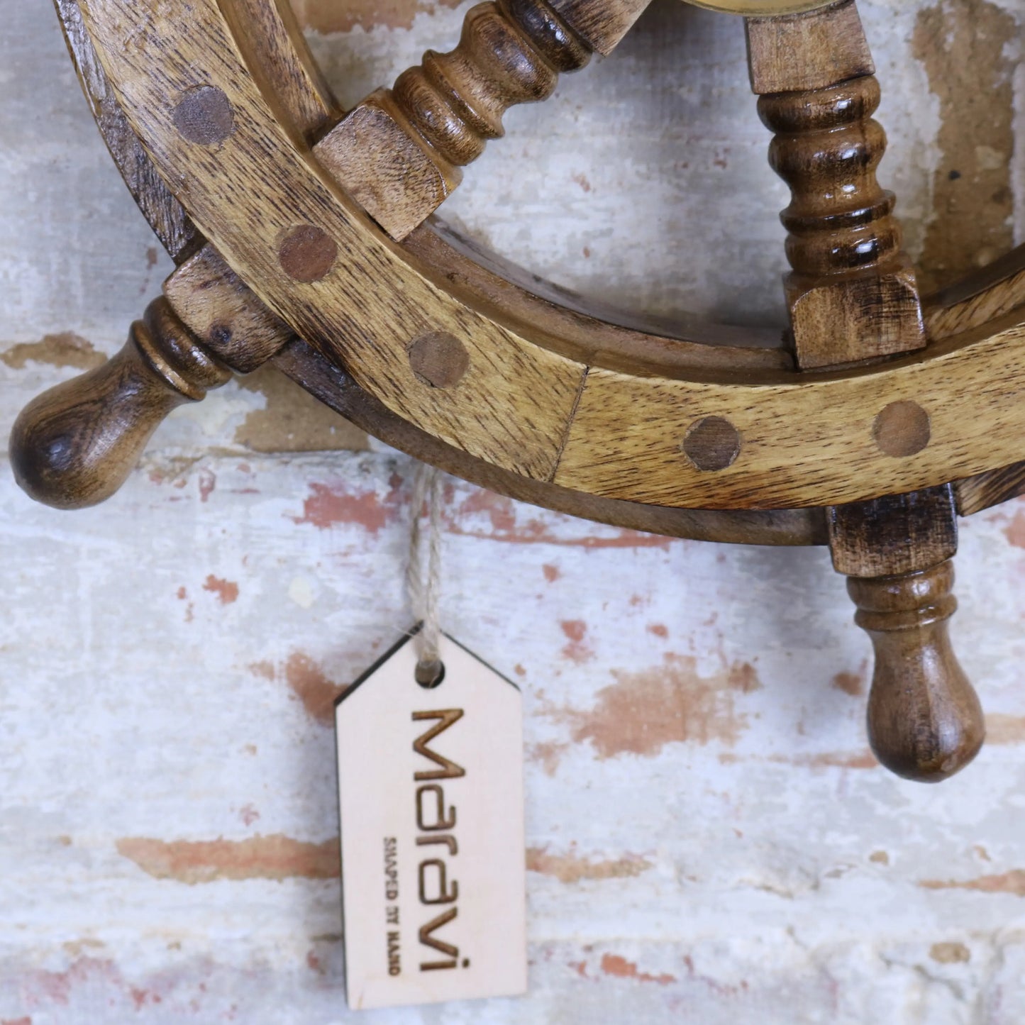 Naav Ships Wheel Natural Wood Colour Small 30cm Closeup