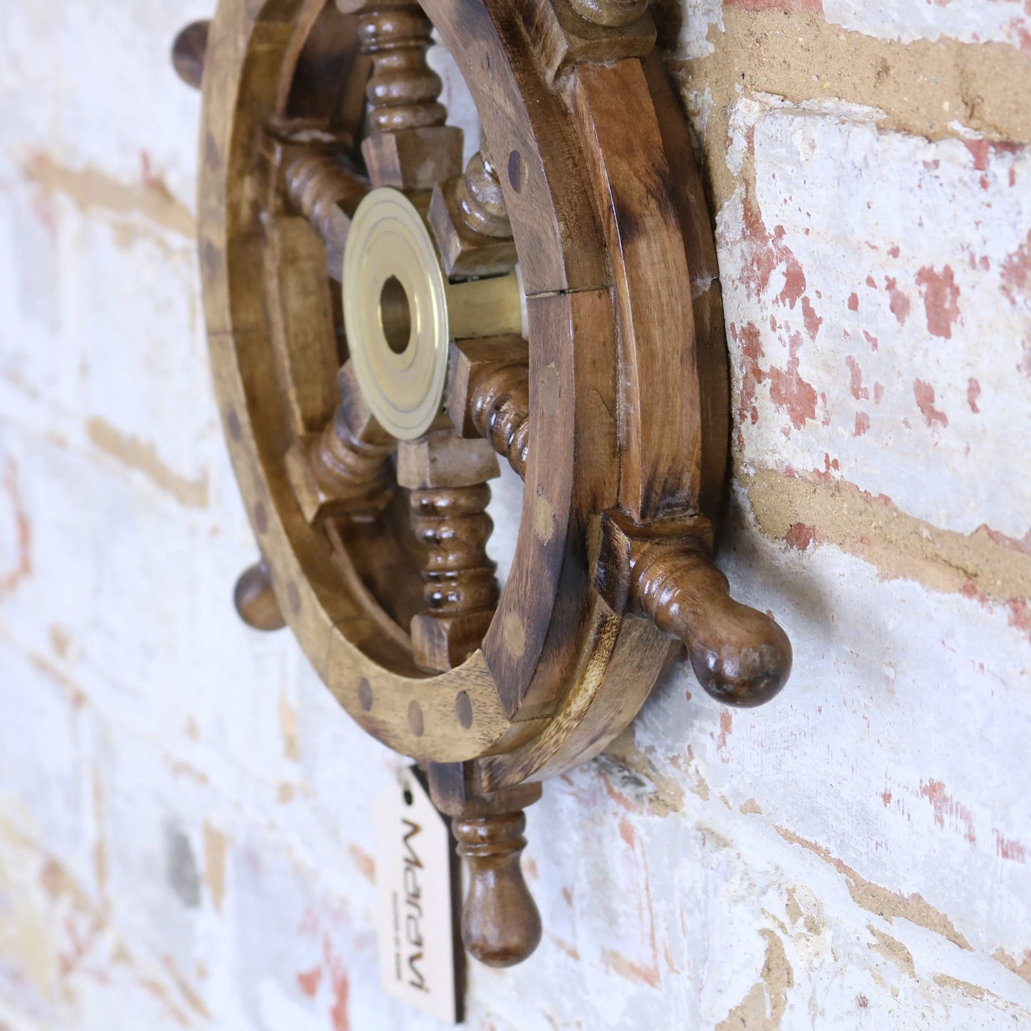 Naav Ships Wheel Natural Wood Colour Small 30cm Side View