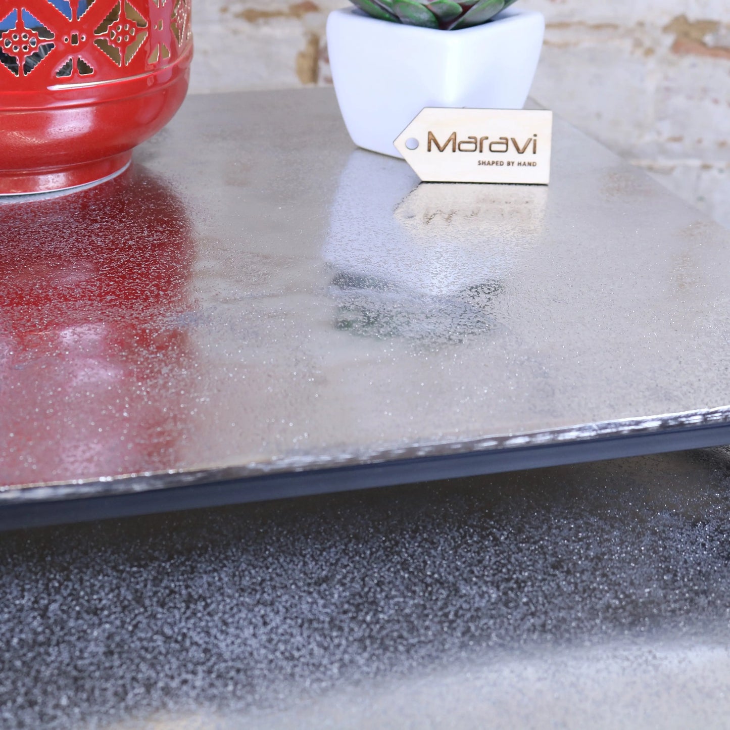Karari Set of 3 Square Aluminium Tables Distressed Finish Maravi