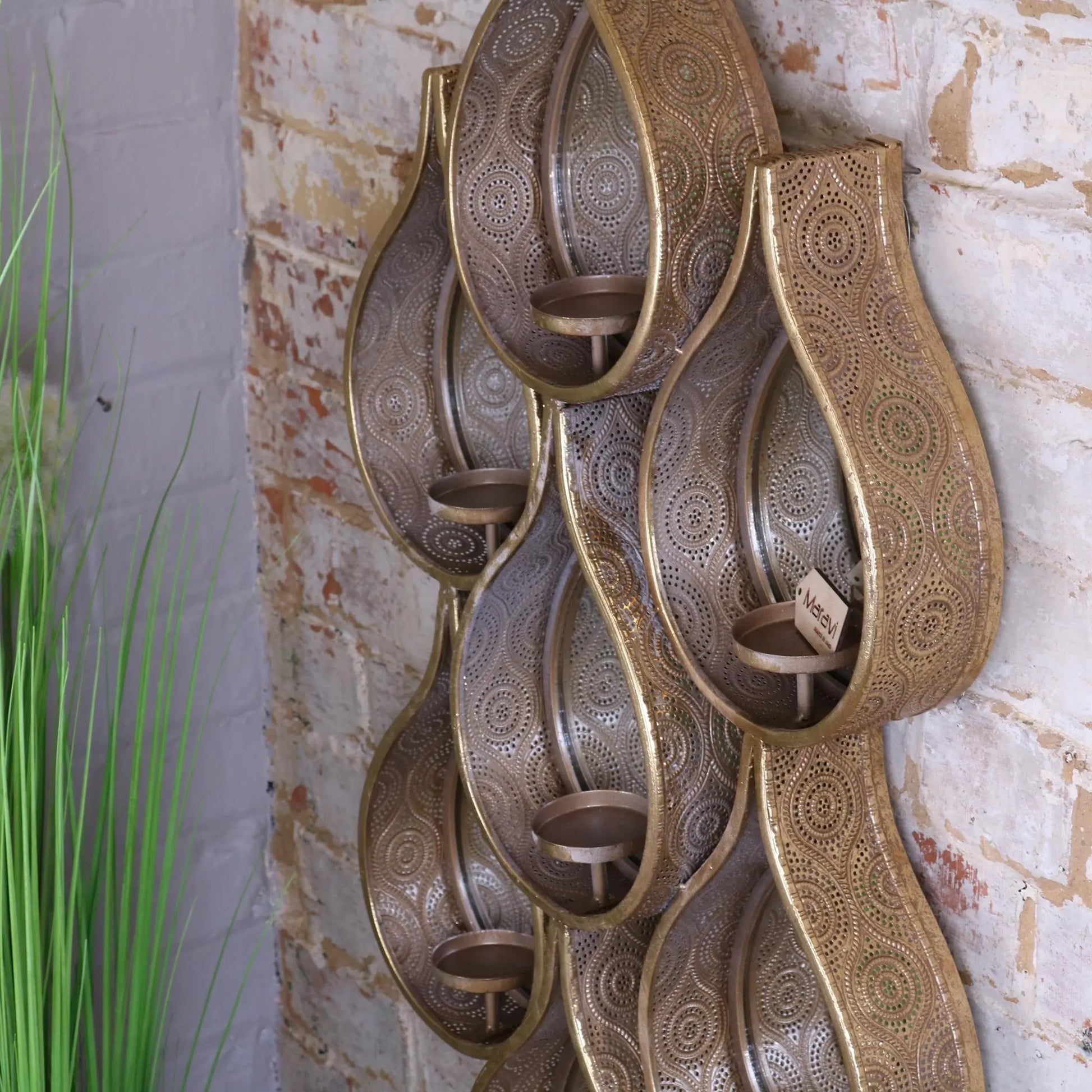 Belluri Raindrop Mirror with Candle Holders Side View