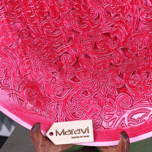 Paluru Fuchsia Pink Large Decorative Bowl Closeup of Carving