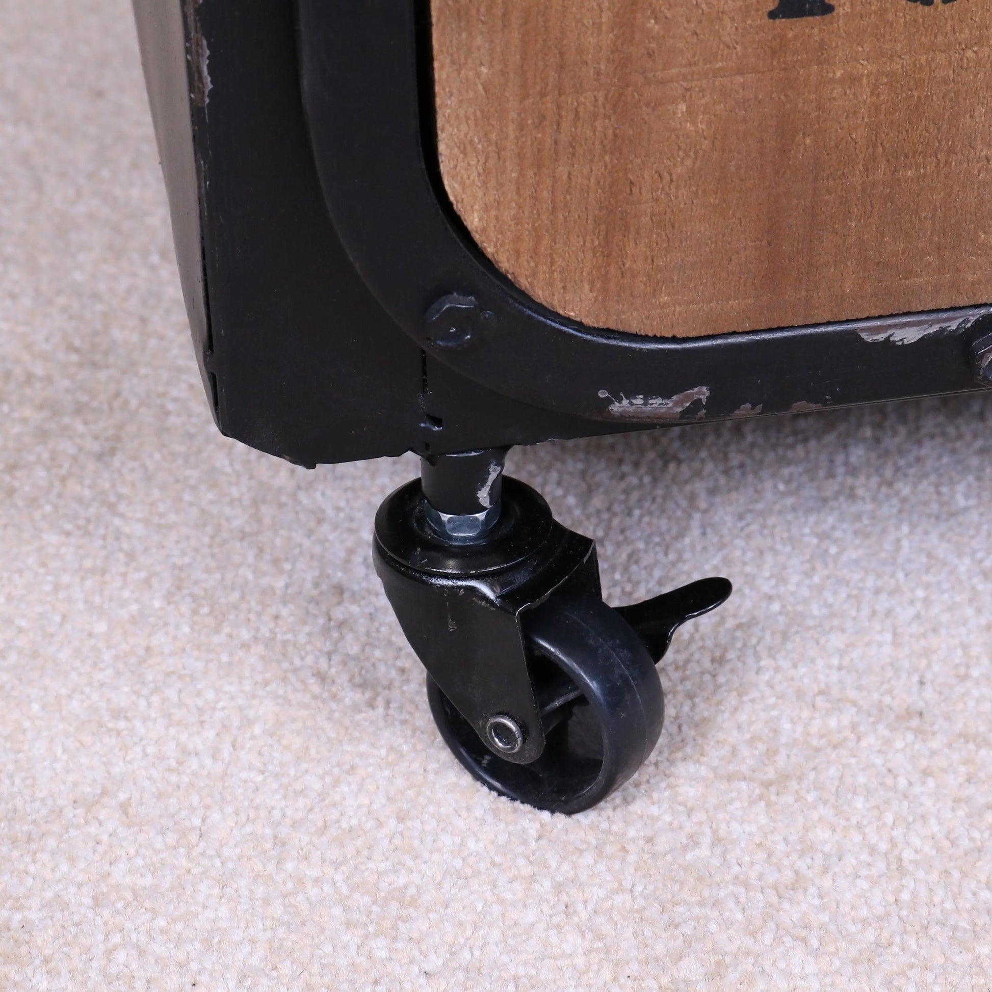 Industrial Bedside Cabinet Closeup of Castors
