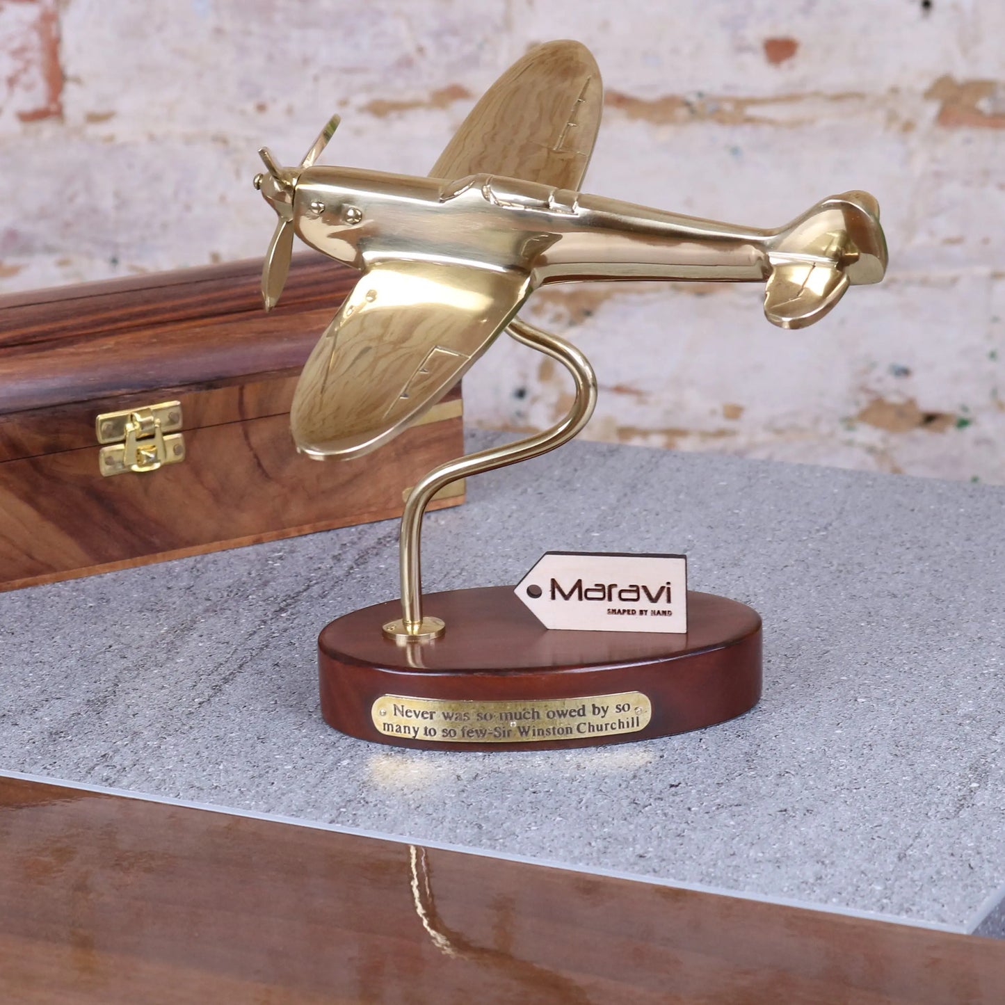 Brass 19cm Spitfire Model With Churchill Quote Plaque Main Image