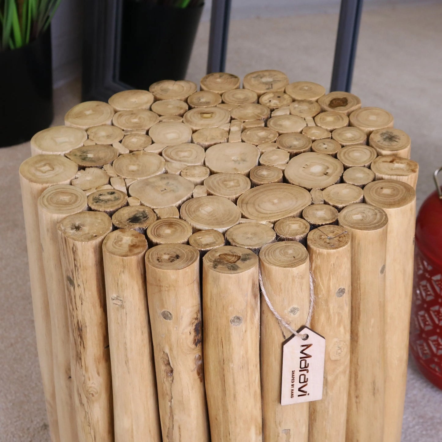 Kini Natural Logs Side Table Angled Top View