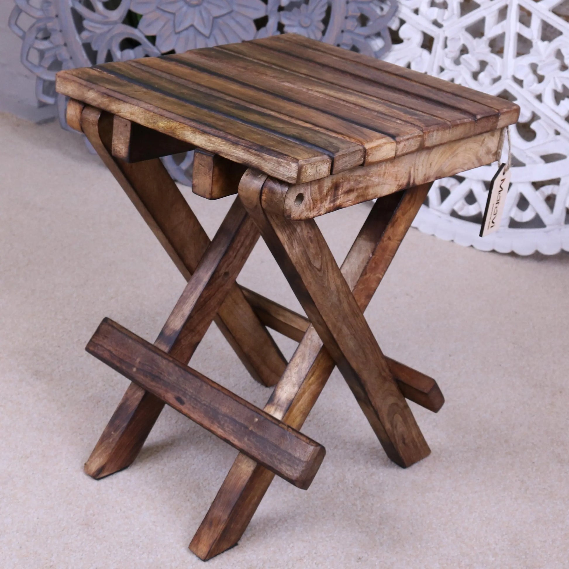 Vaitin Wooden Folding Stool Side View