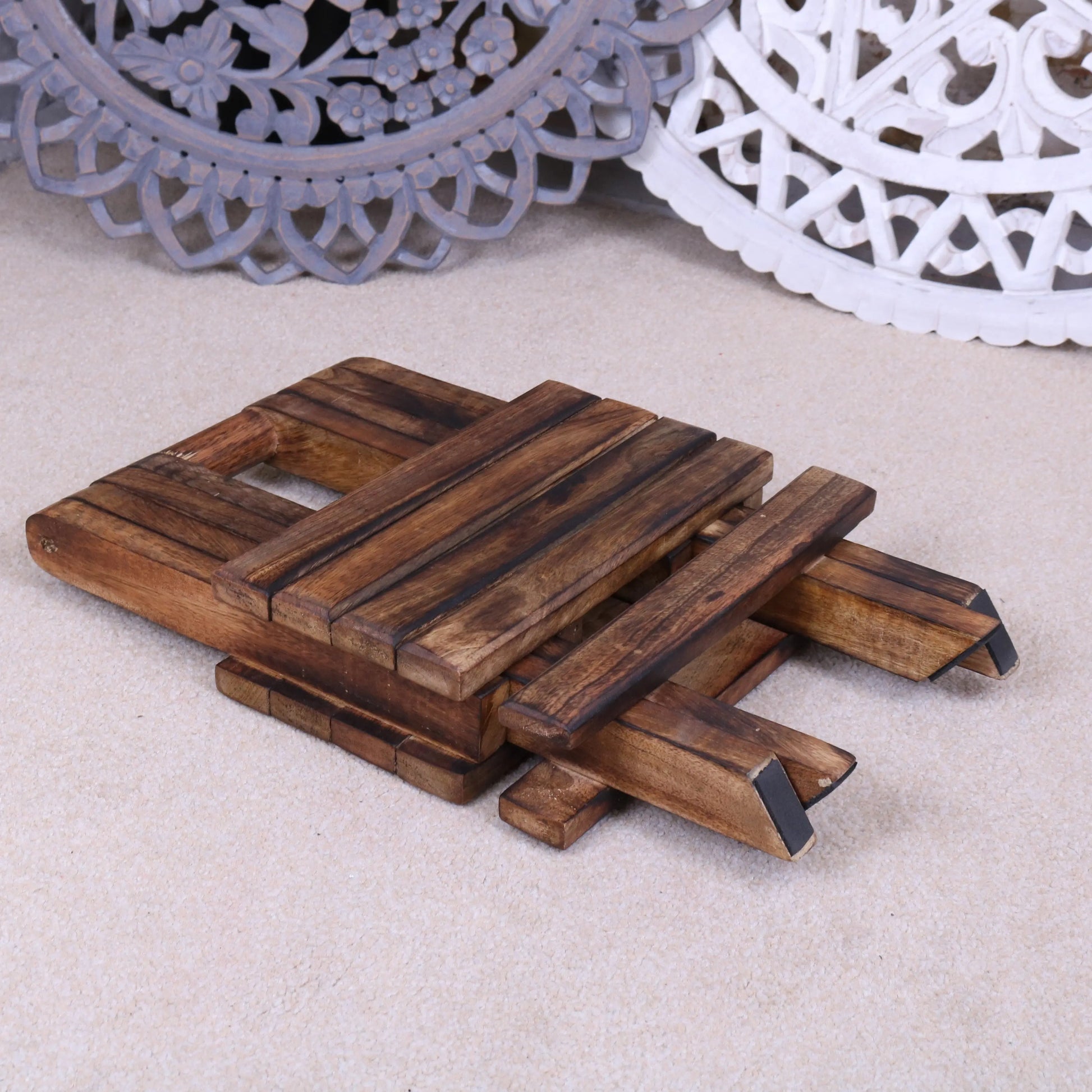 Vaitin Wooden Folding Stool Folded