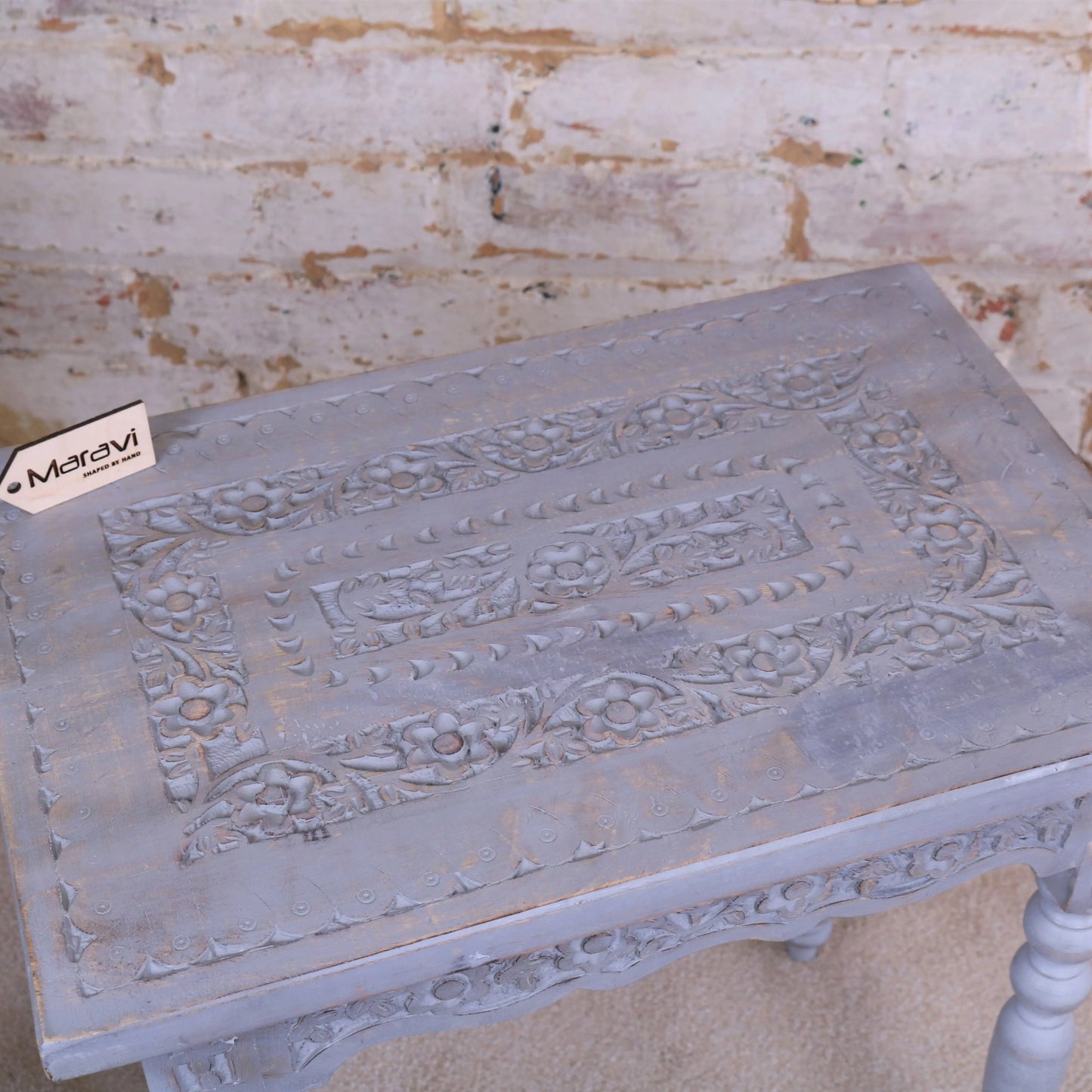 Erki Rectangular Mango Wood Side Table Grey Painted Top View