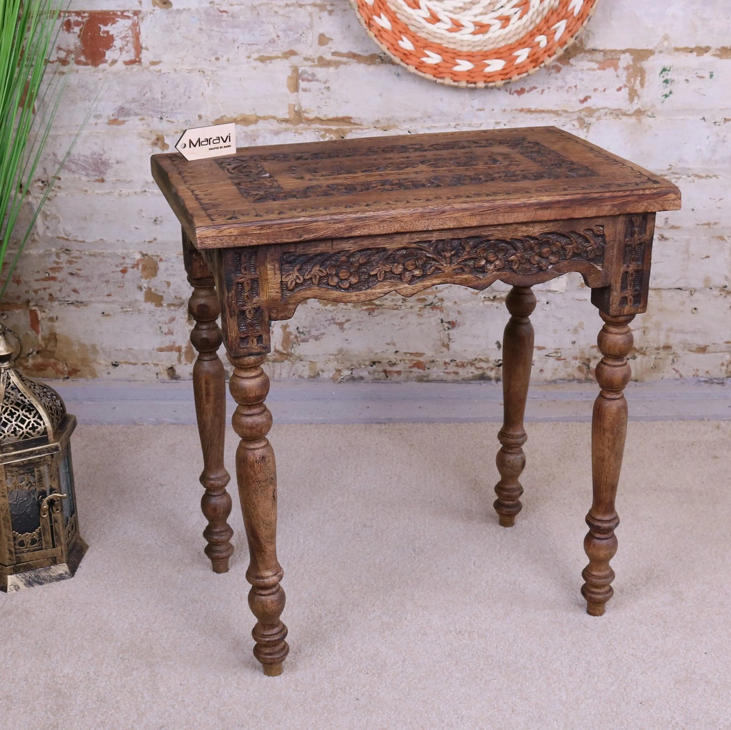 Erki Rectangular Mango Wood Side Table Burnt Finish Main Image