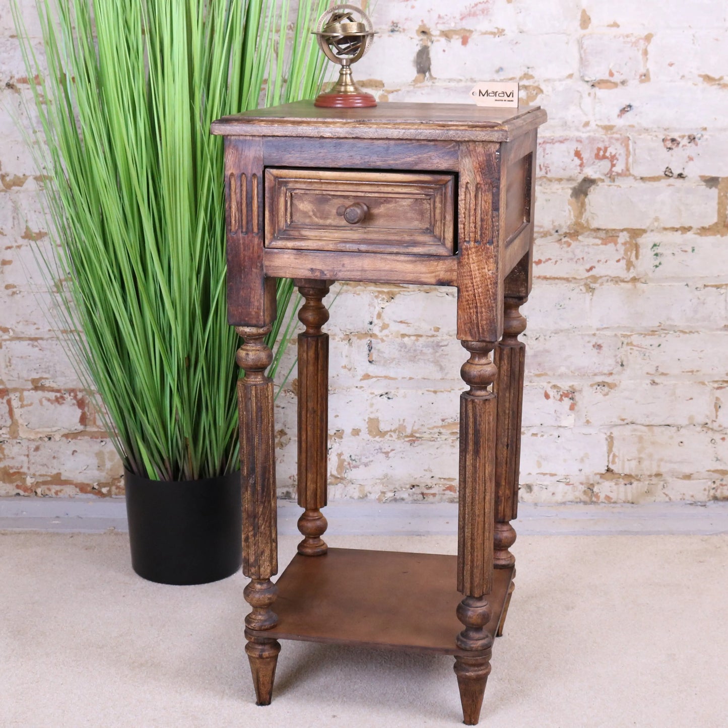 Toyani Square Tall Display Table Burnt Wood Main Image