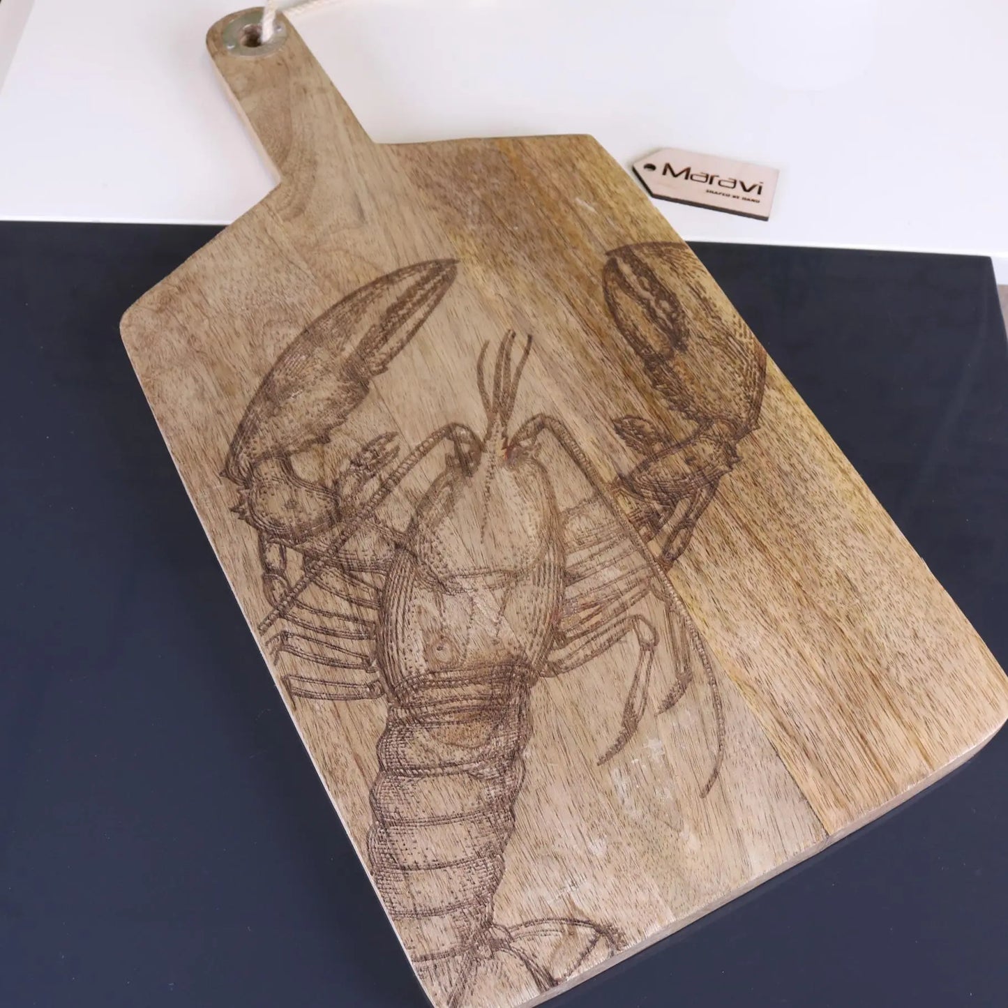 Rateka 50cm Engraved Seafood Serving Board Lobster Design Top View