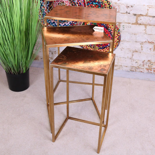 Itawa Tall Nest of Tables Gold Frame and Copper Main Image