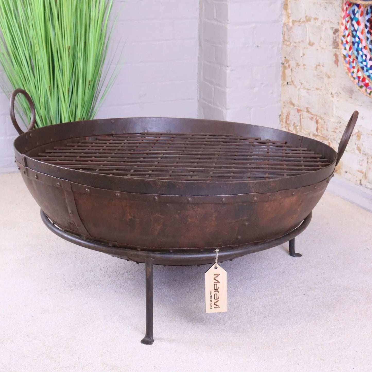 Vintage Kadai Bowl with Stand Garden Fire Pit Bowls 80cm Size Main Image