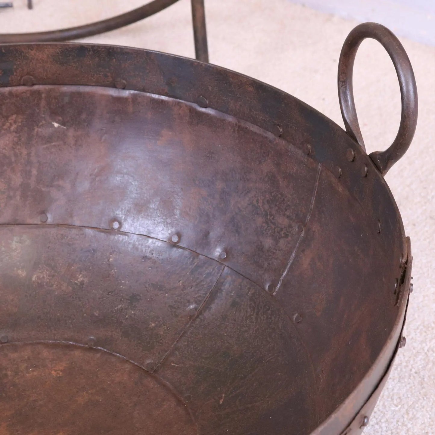 Vintage Kadai Bowl with Stand Garden Fire Pit Bowls 60cm Size Closeup of Interior