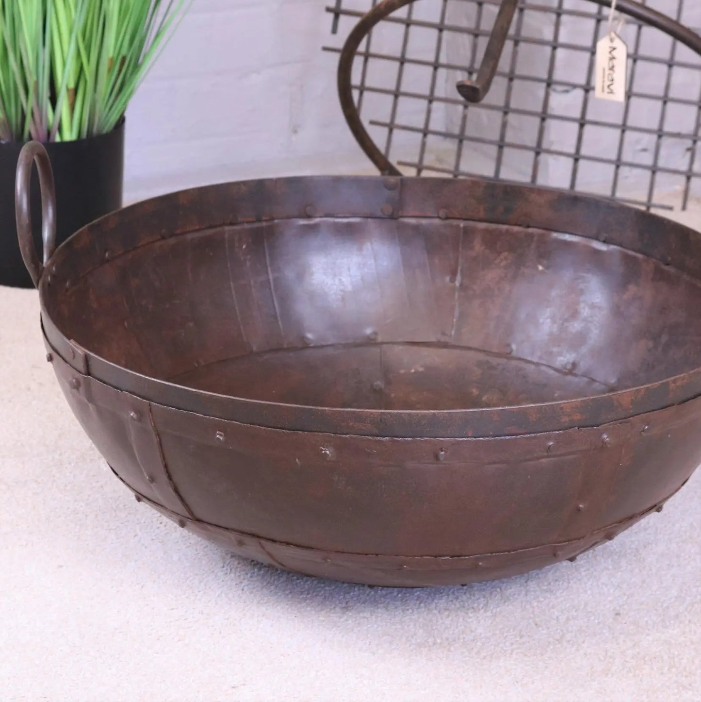 Vintage Kadai Bowl with Stand Garden Fire Pit Bowls 60cm Size Side View