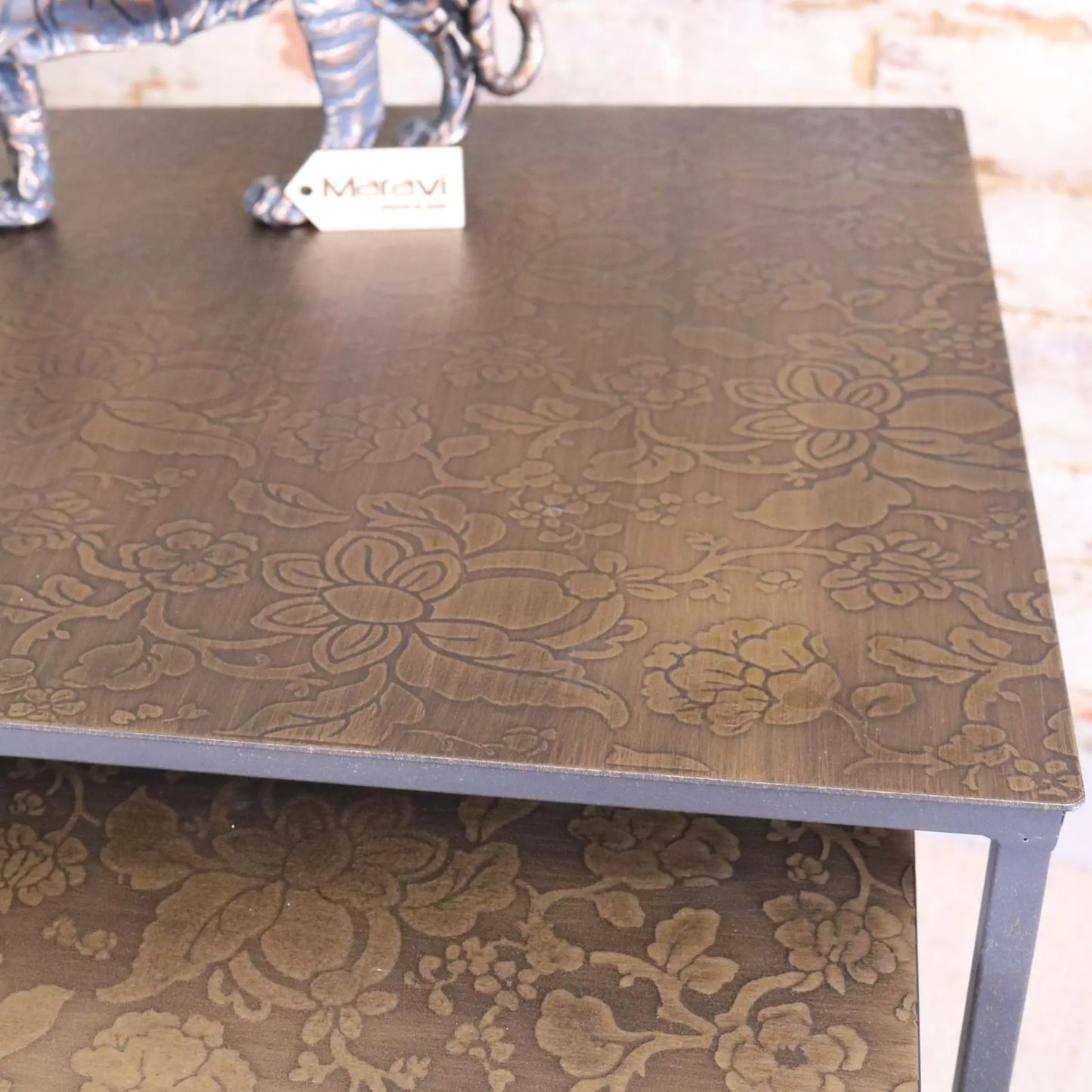 Supli Nest of 3 Tables Gold Embossed Flower Pattern Maravi