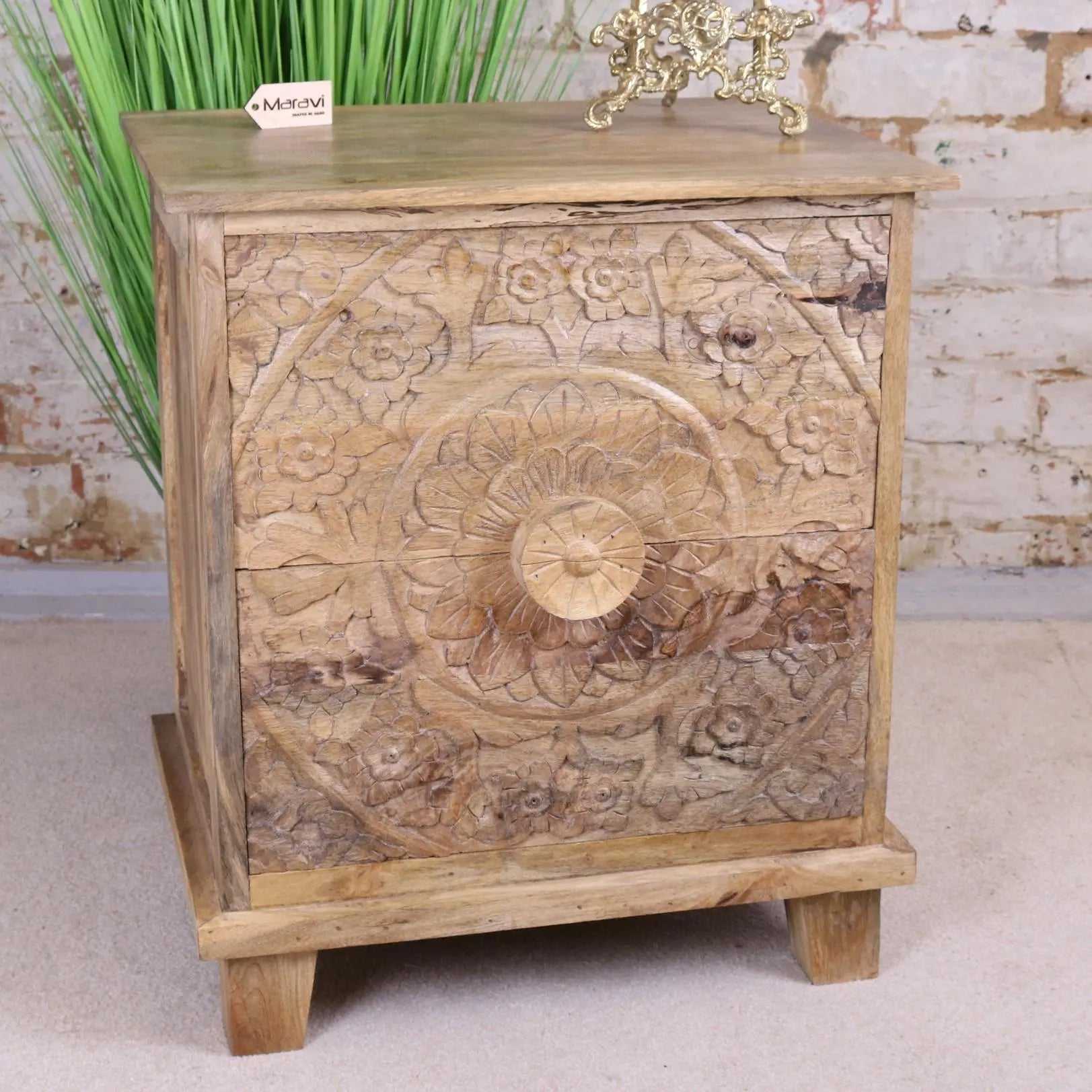 Ladha Mango Wood Carved Bedside Cabinet Main Image