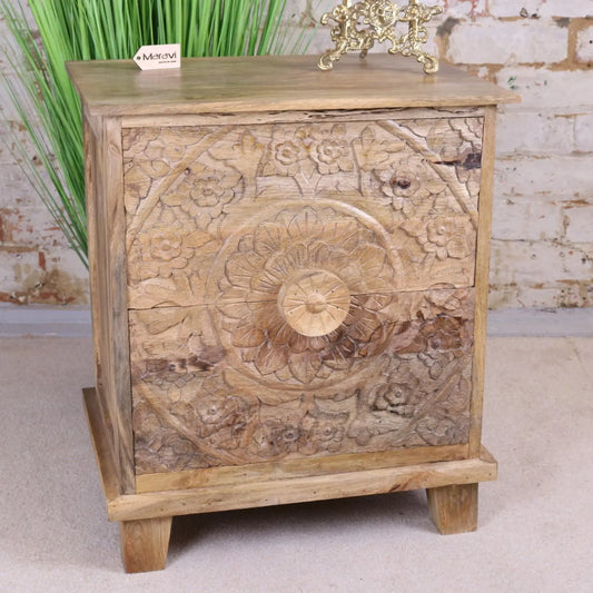 Ladha Mango Wood Carved Bedside Cabinet Main Image