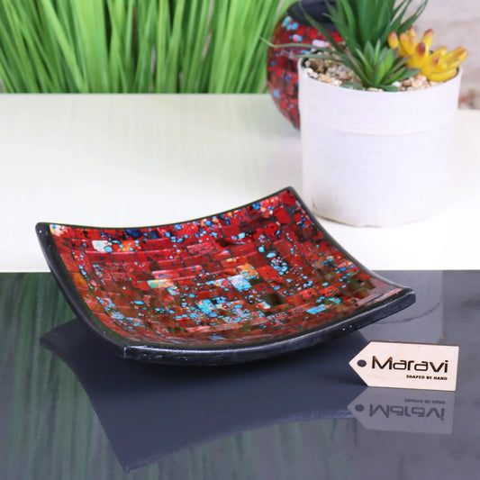 Galib Mosaic Candle Plate 20cm Red Tones Zoomed Out View