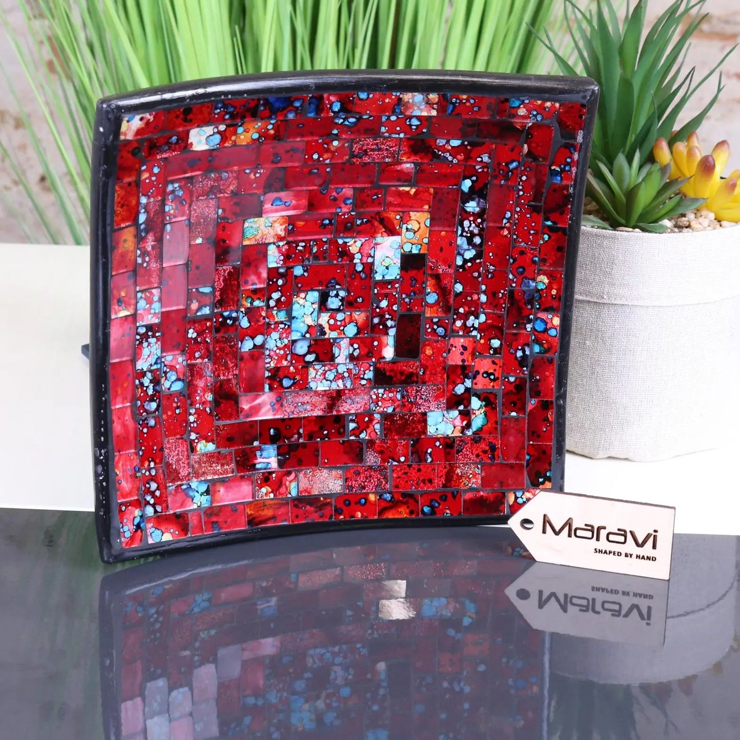 Galib Mosaic Candle Plate 20cm Red Tones Main Image