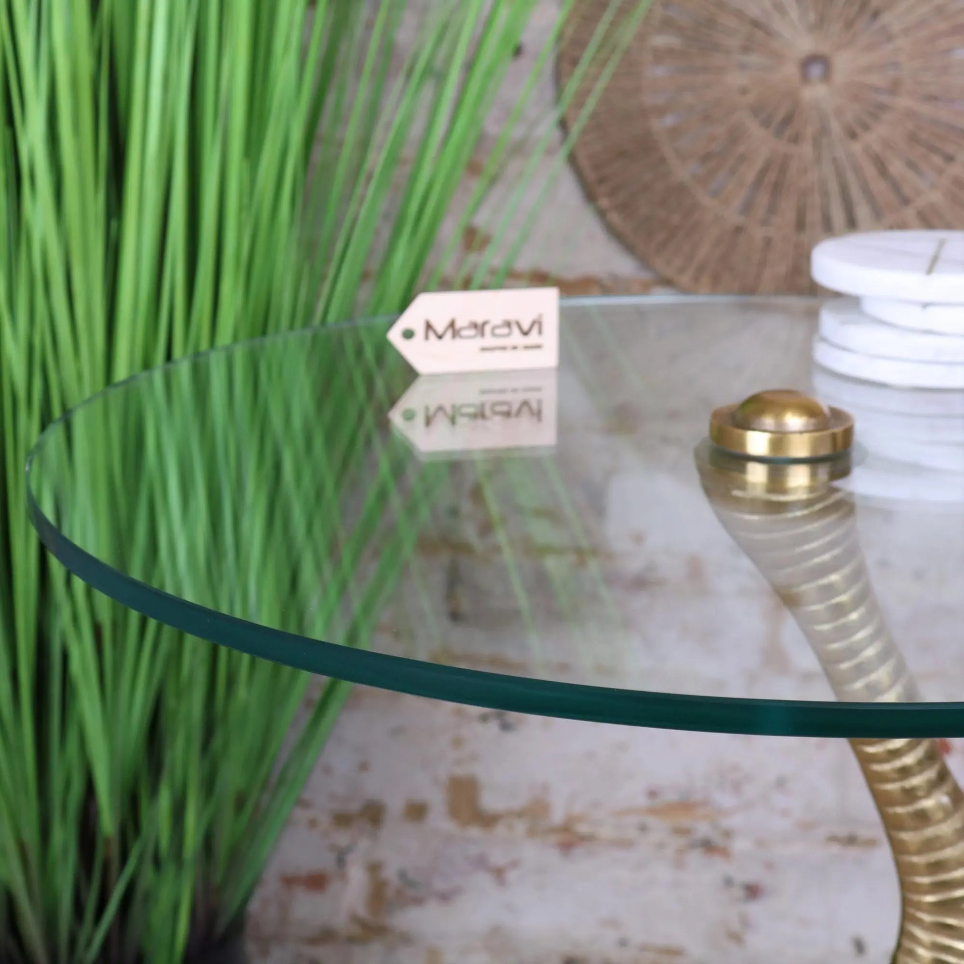 Maraal Flamingo Leg Glass Top Side Table Closeup of Edge