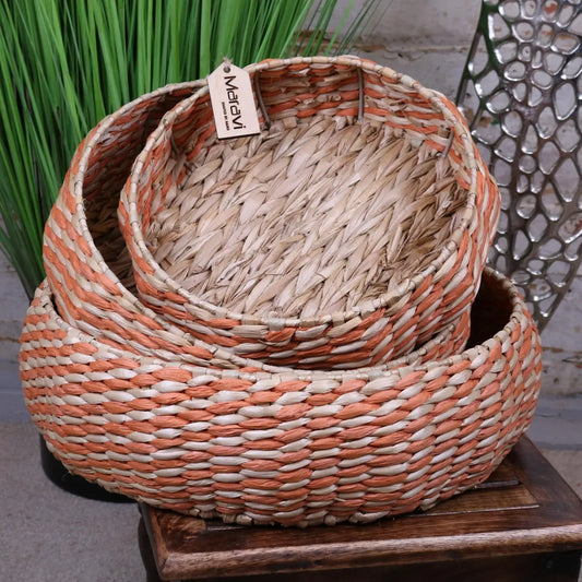 Kurasin Set of 3 Woven Bowl Set Wall Hanging on Table