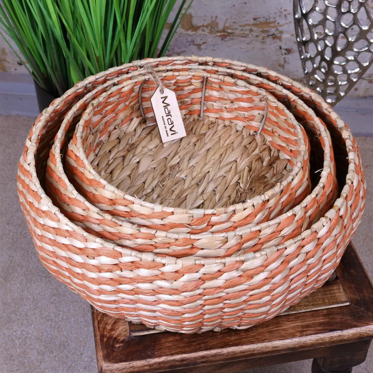 Kurasin Set of 3 Woven Bowl Set Wall Hanging Nested