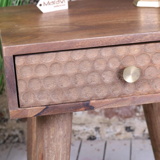 Joypur Bedside Cabinet Mango Wood Dimple Design Closeup