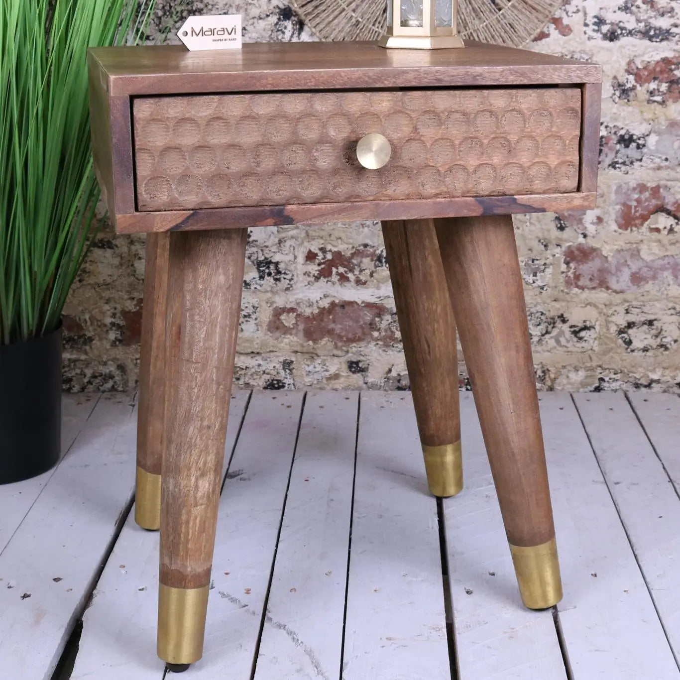 Joypur Bedside Cabinet Mango Wood Front View