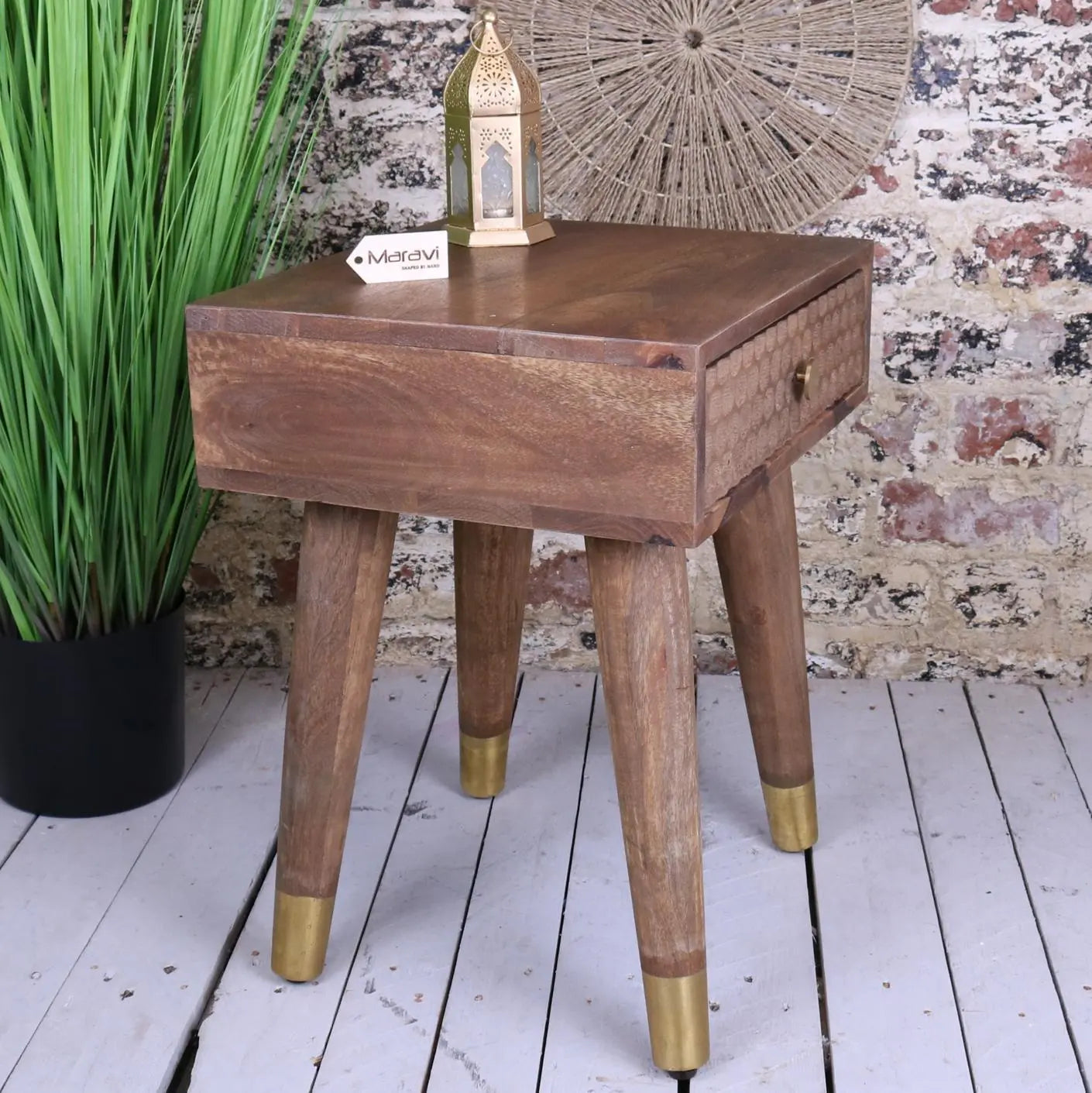 Joypur Bedside Cabinet Mango Wood Side View