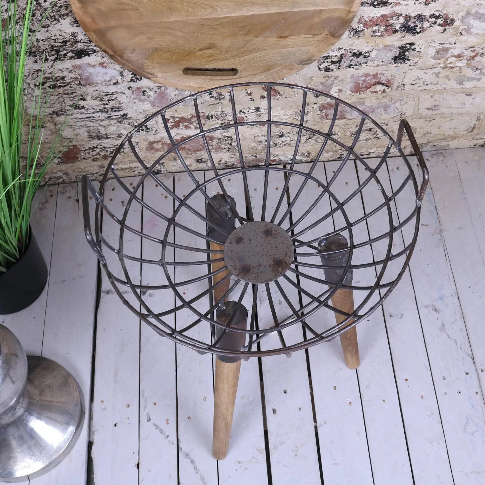 Malipara Industrial Basket Side Table Top View with Top Removed