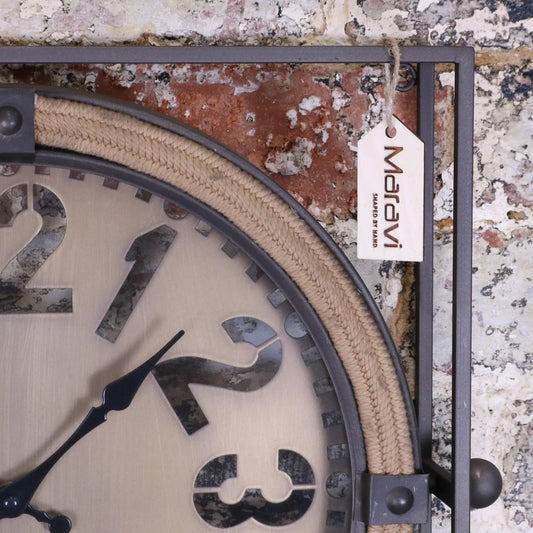 Industrial Square Frame Wall Clock Closeup of Frame