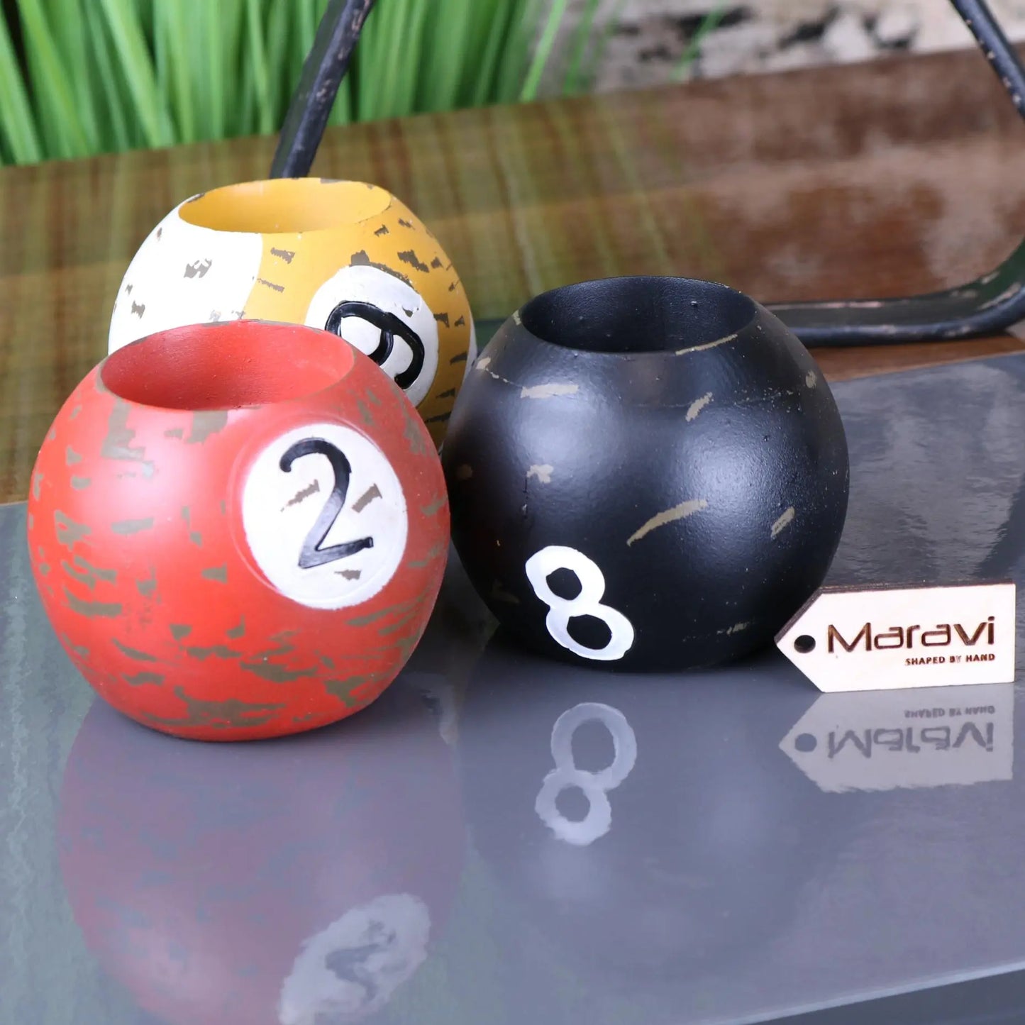 Ingali Pool Ball Candle Holders Closeup of Pool Balls