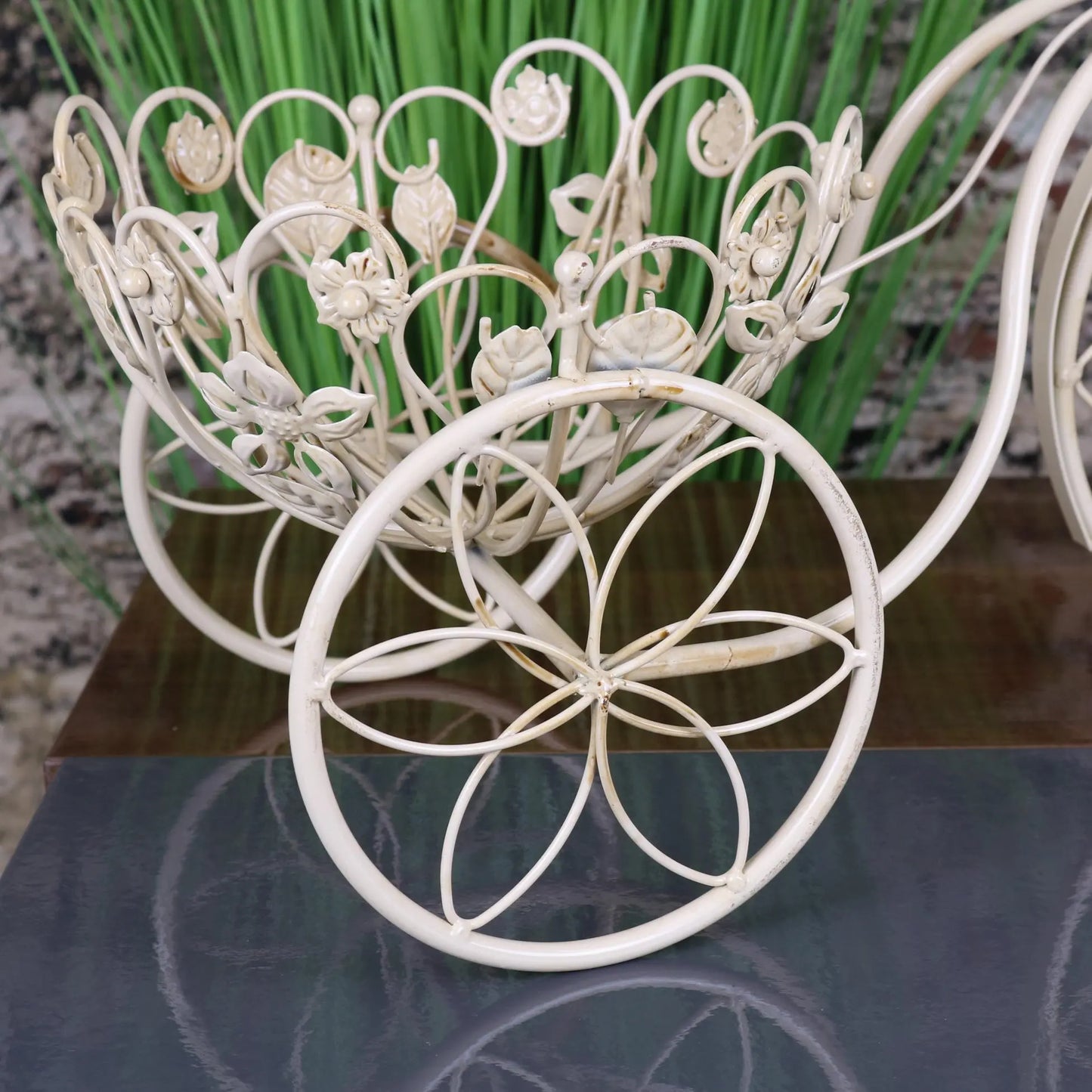 Bike Planter Metal Vintage White Closeup of Planter Bowl
