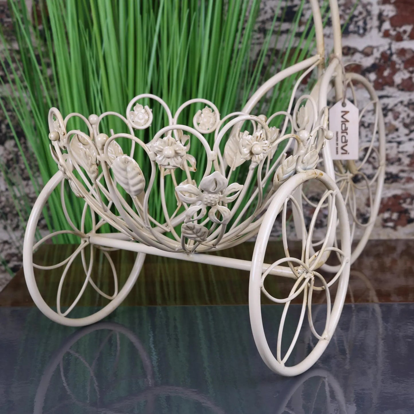 Bike Planter Metal Vintage White Rear View