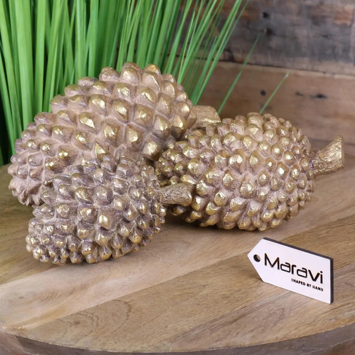 Kurki Set of 3 Pinecones Antiqued Gold - Main Image