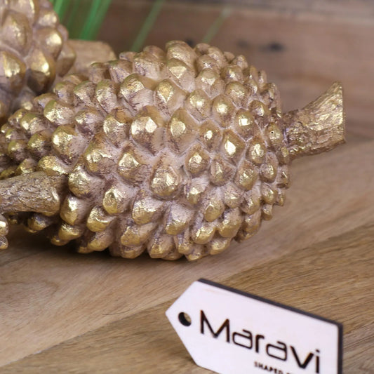 Kurki Set of 3 Pinecones Antiqued - Closeup of Small Pinecone