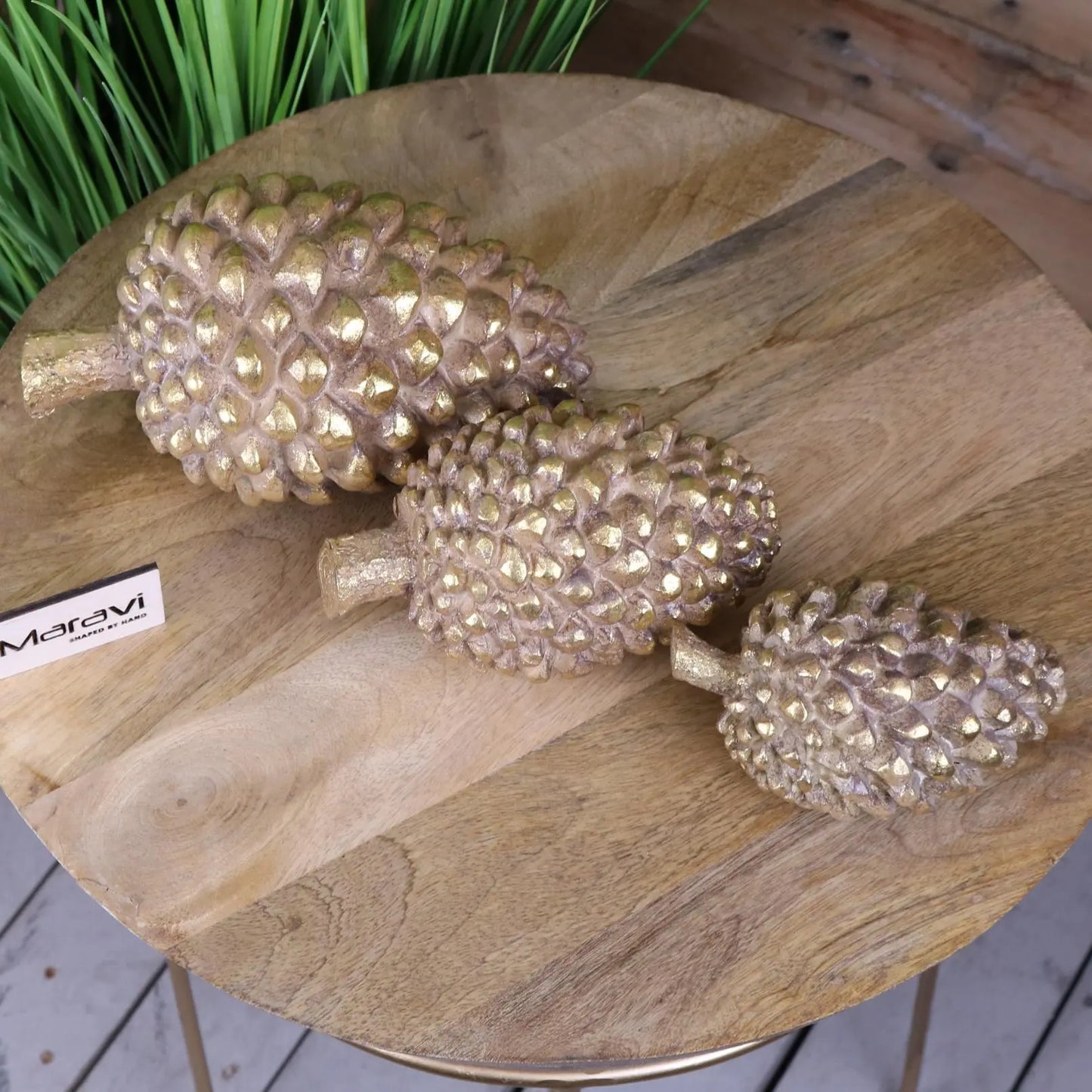 Kurki Set of 3 Pinecones Antiqued - Top View
