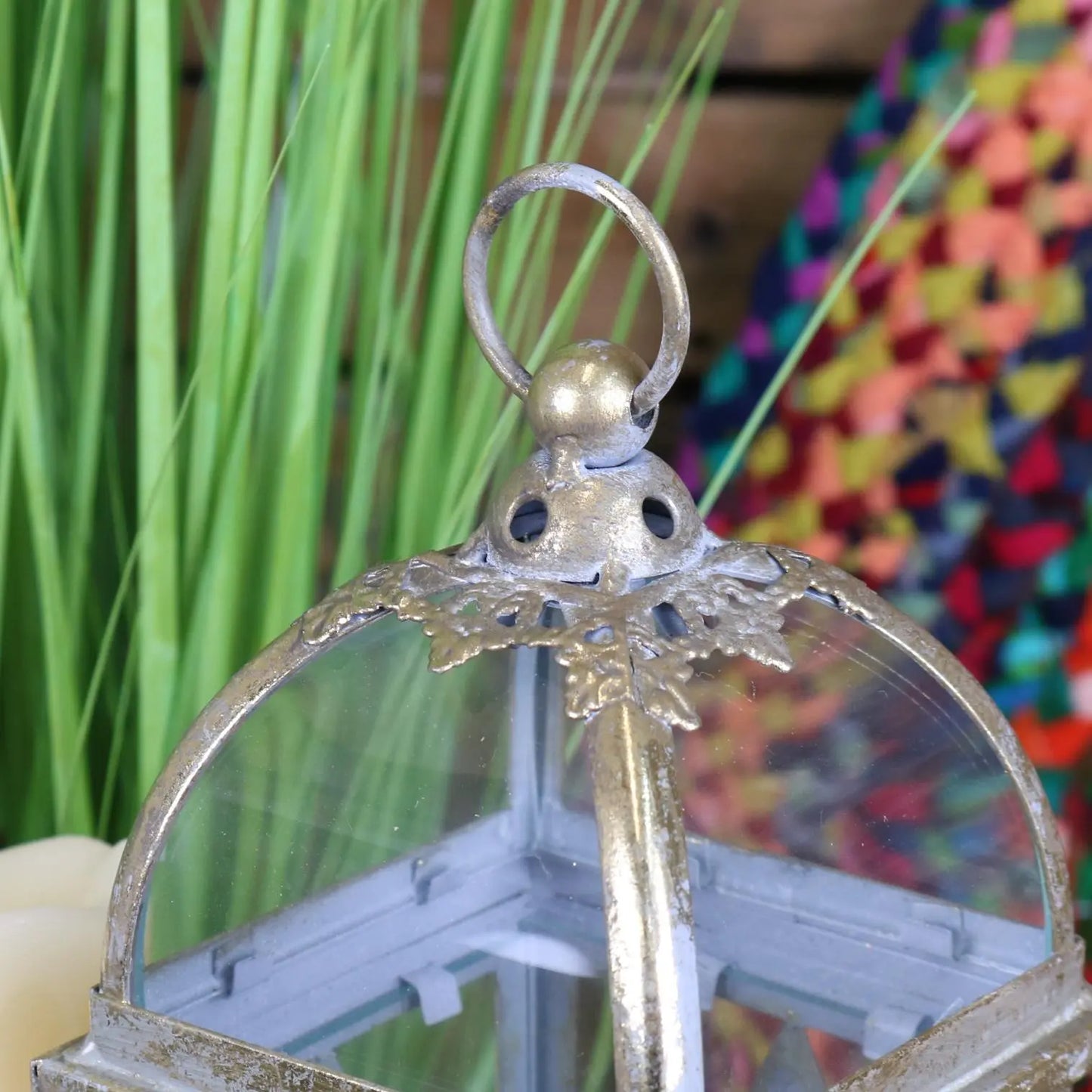 Patera Antique Style Square Lantern Star Design - Closeup of Hanging Loop