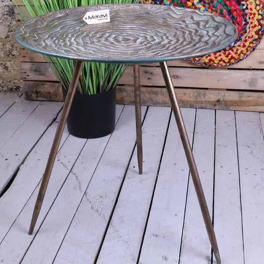 Ruwa Lightweight Antiqued Gold Tripod Side Table - Main Image