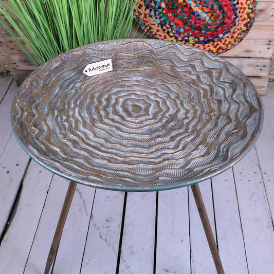 Ruwa Lightweight Antiqued Gold Tripod Side Table - Top View