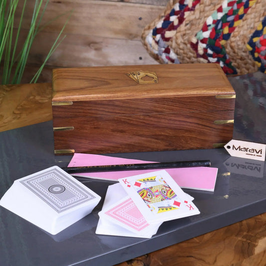 Boda Sheesham Wood Bridge Game Set - Showing Cards
