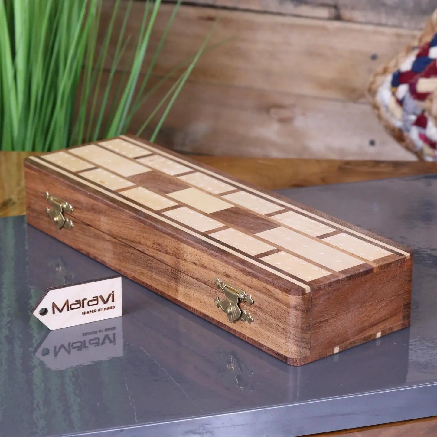 Deori Sheesham Wood Cribbage Game Set - Side View