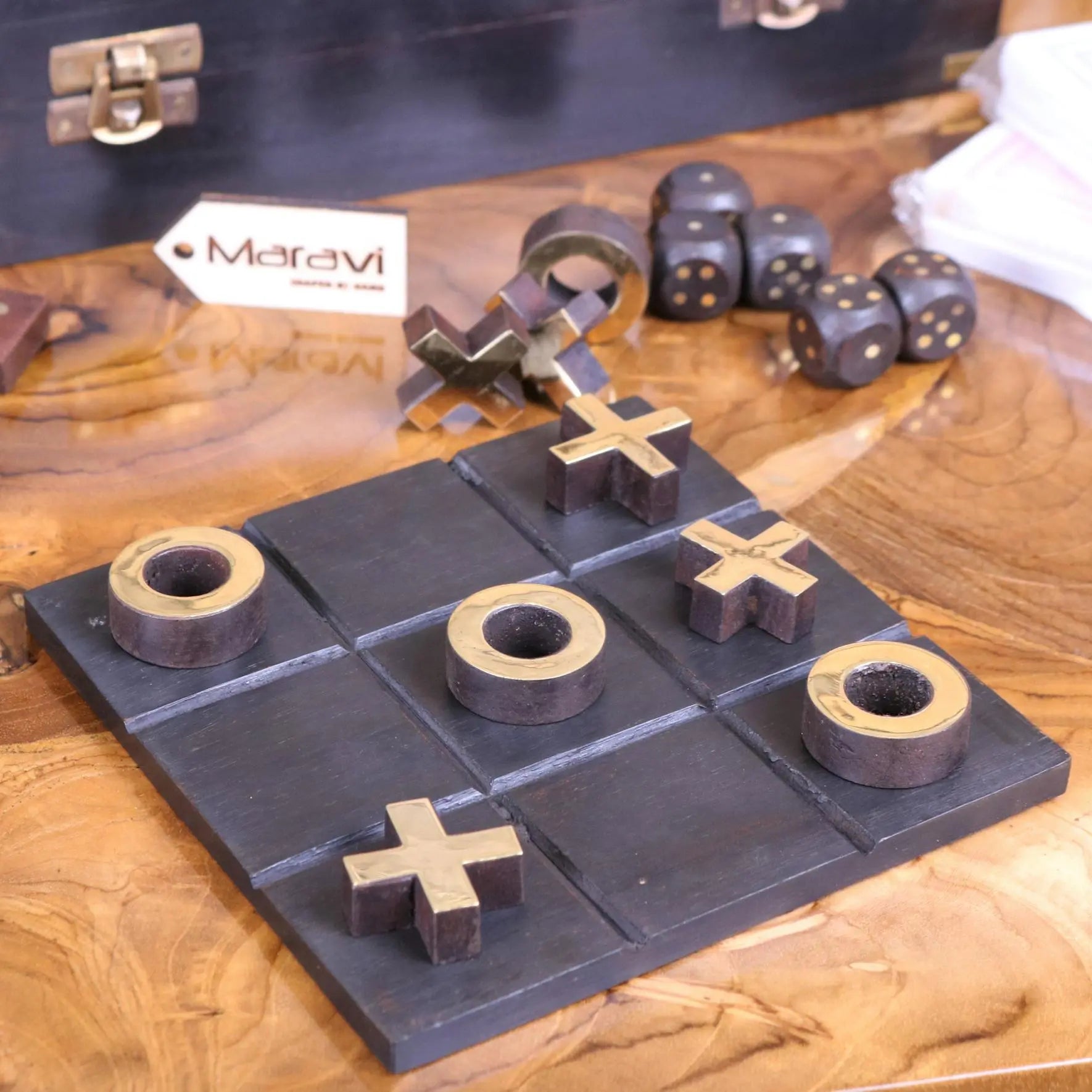 Tarera Sheesham Wood 5in1 Game Compendium - Tic Tac Toe Game