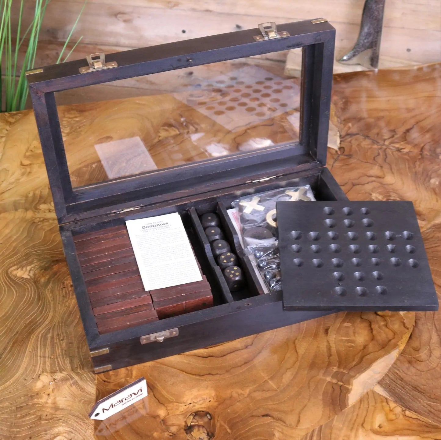 Tarera Sheesham Wood 5in1 Game Compendium - All games put away in box