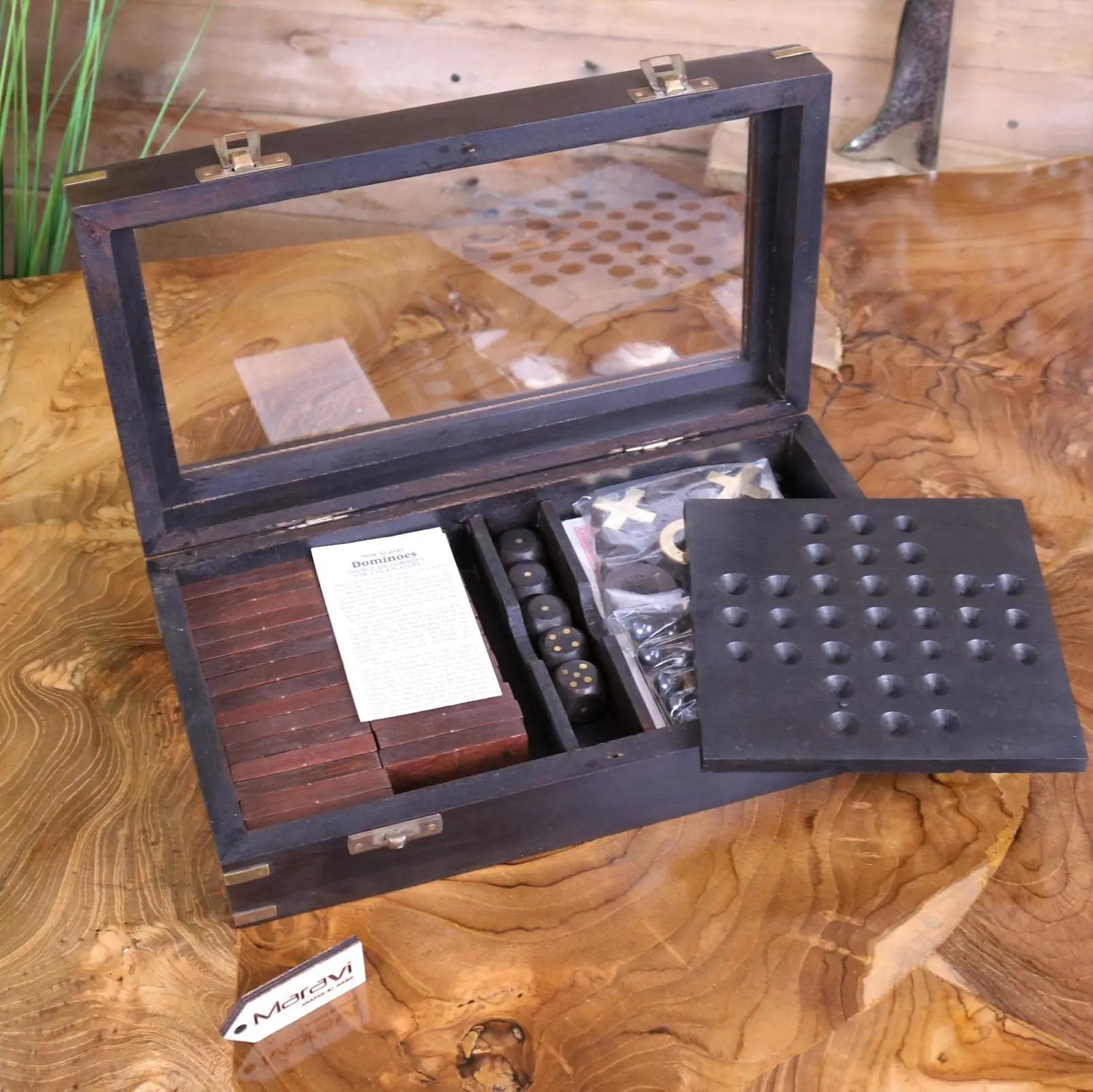 Tarera Sheesham Wood 5in1 Game Compendium - All games put away in box