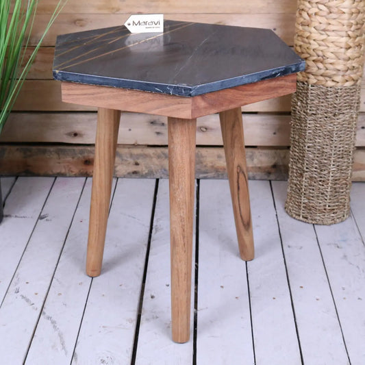 Siangra Hexagon Black Marble Side Table - Main Image