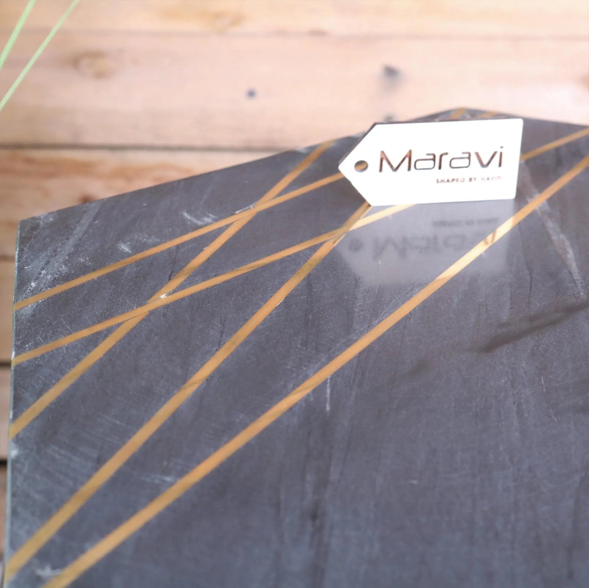 Siangra Hexagon Black Marble Side Table - Closeup of Inlay