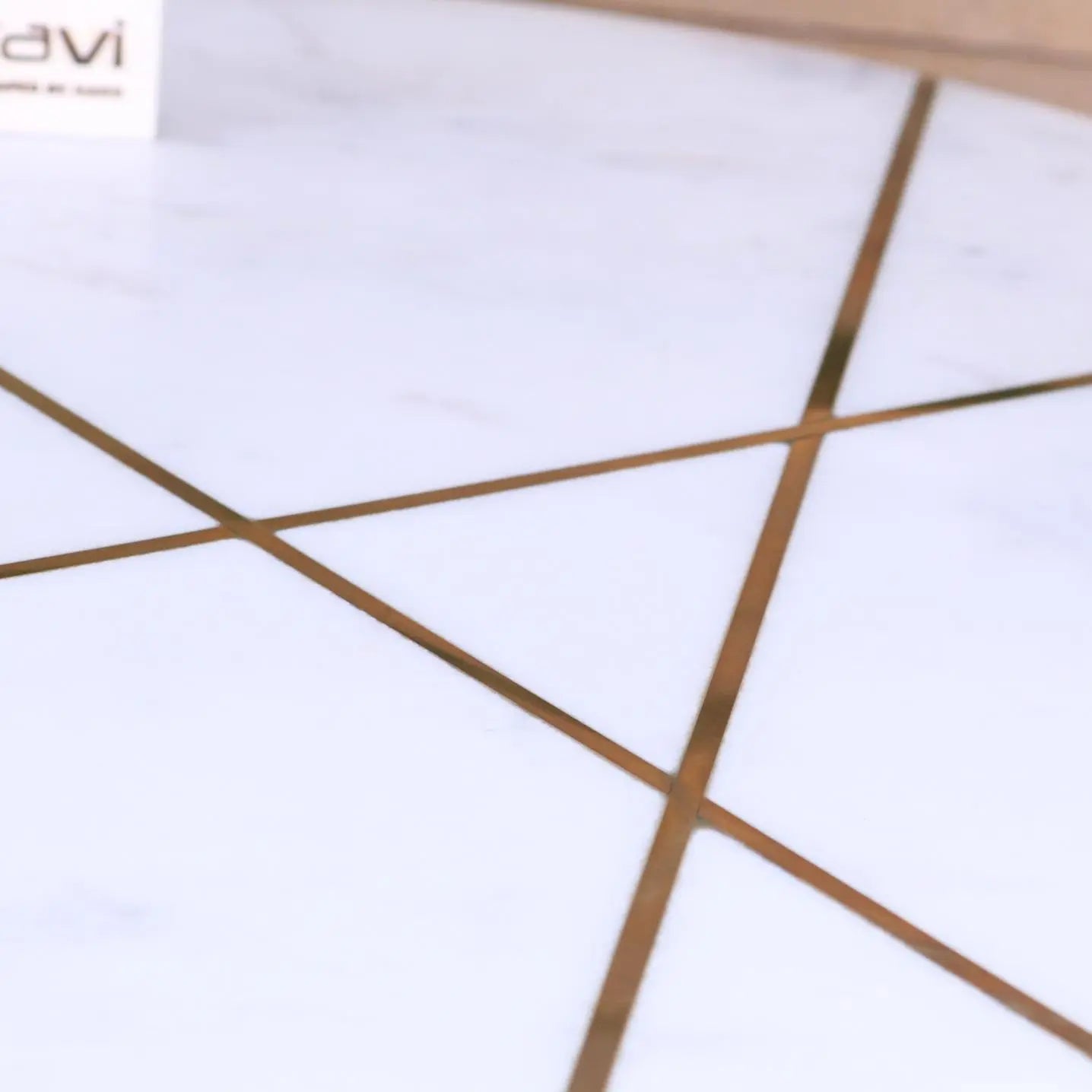 Salbari Round White Marble Side Table - Closeup of Inlay